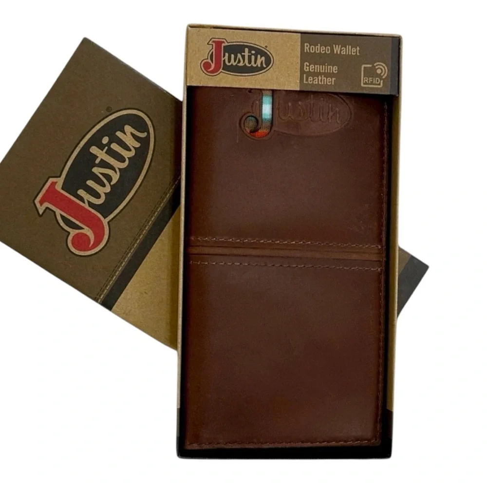New Justin Boots Men’s Rodeo Wallet Genuine Leather RFID Card Slots New In Box